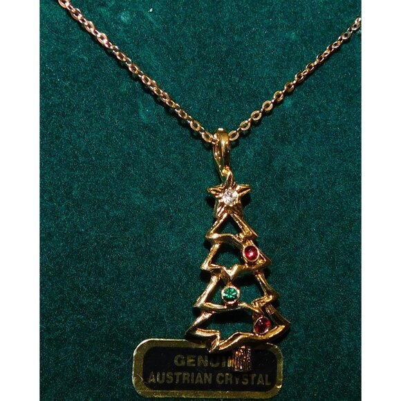 Genuine Austrian Crystal Gold Christmas Tree Necklace - Picture 5 of 6
